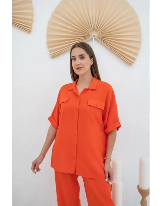 Oranj Gömlek Ve Pantolon Takım