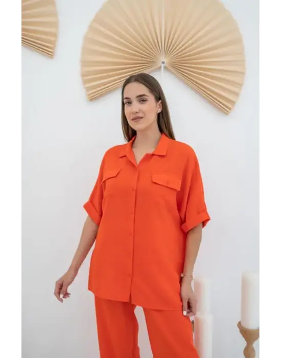Oranj Gömlek Ve Pantolon Takım