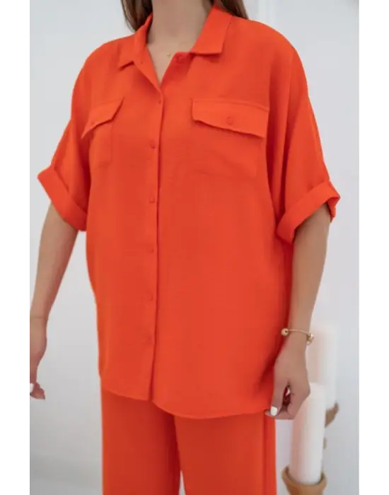 Oranj Gömlek Ve Pantolon Takım