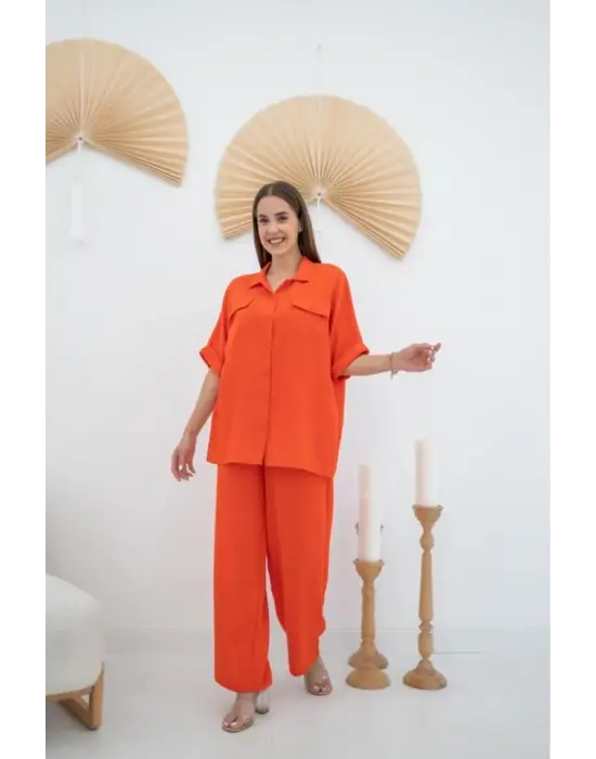 Oranj Gömlek Ve Pantolon Takım