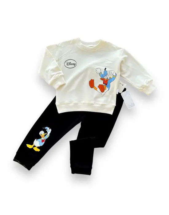 Omarı Ördek Baskılı Pamuk Penye Erkek Bebek Takımı Siyah