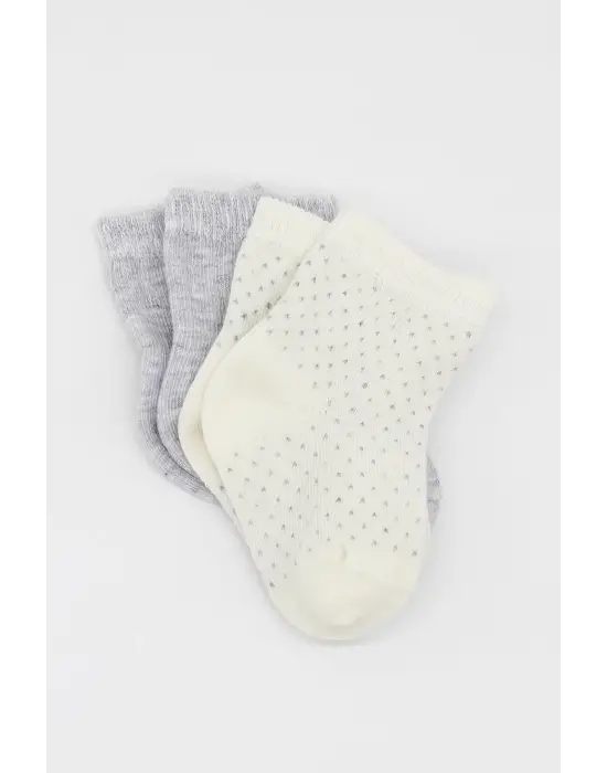 Omarı Organik Penye Soket Çorap Seti - Gri Ekru