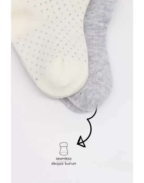 Omarı Organik Penye Soket Çorap Seti - Gri Ekru