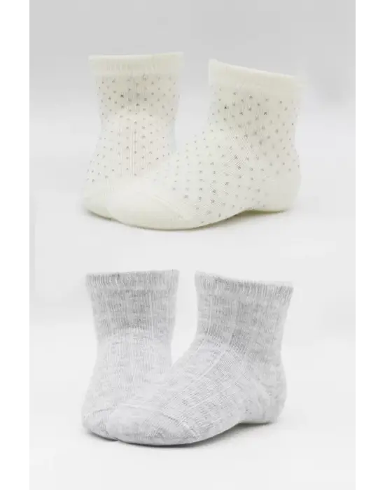 Omarı Organik Penye Soket Çorap Seti - Gri Ekru