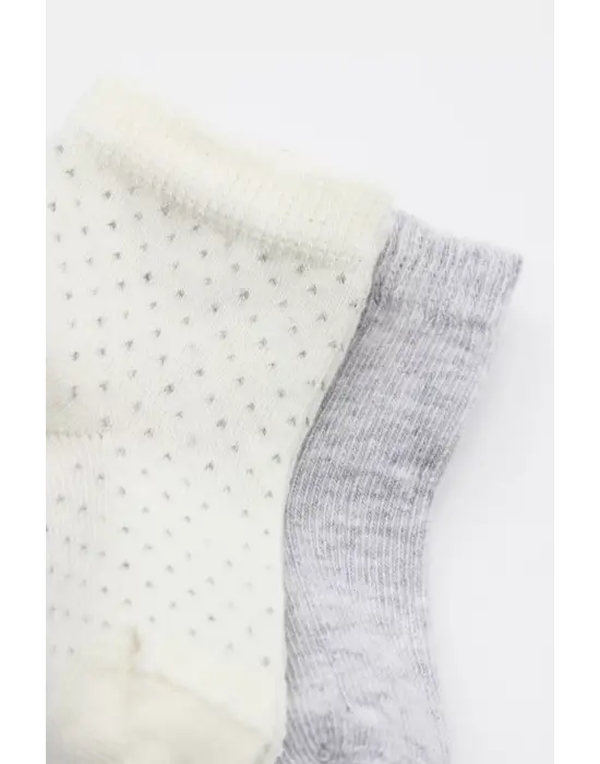 Omarı Organik Penye Soket Çorap Seti - Gri Ekru