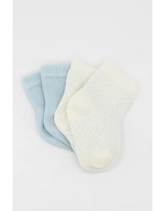 Omarı Organik Penye Soket Çorap - Mavi Ekru