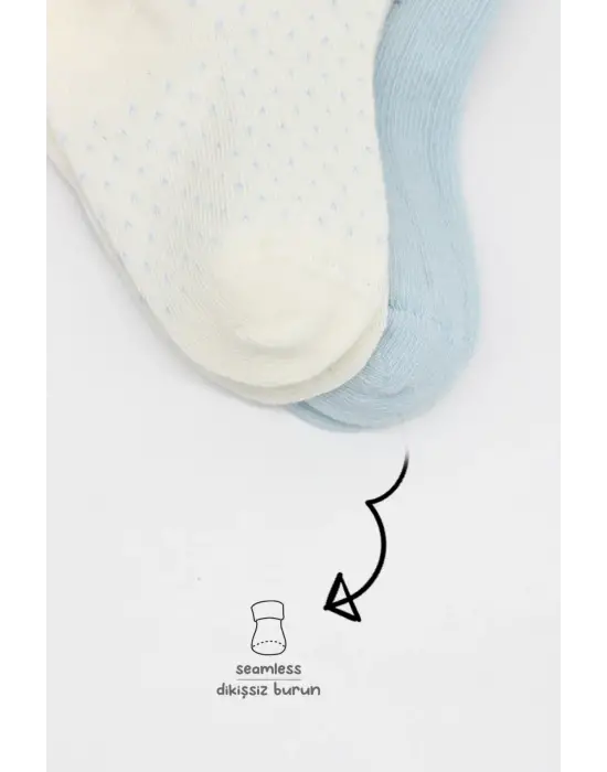 Omarı Organik Penye Soket Çorap - Mavi Ekru