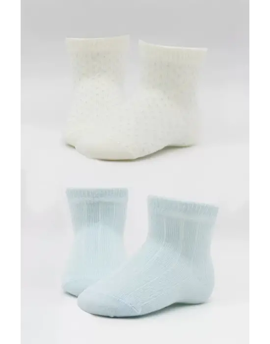 Omarı Organik Penye Soket Çorap - Mavi Ekru