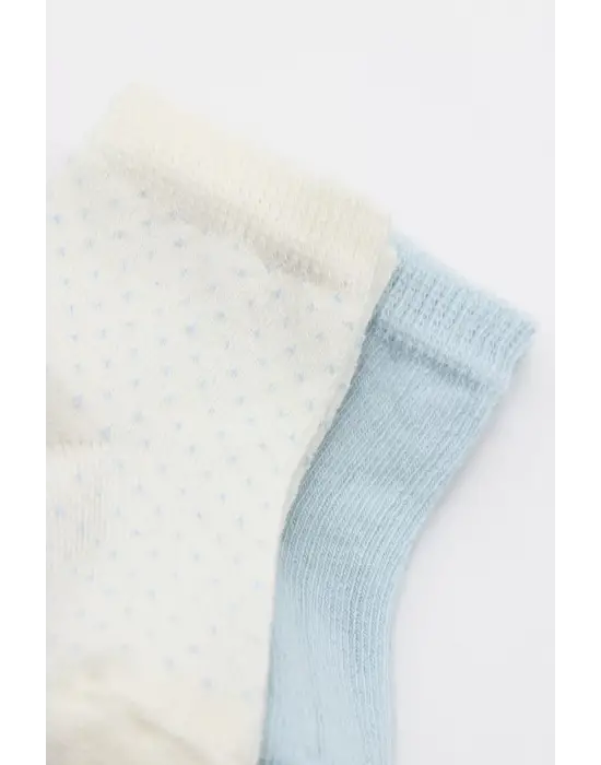 Omarı Organik Penye Soket Çorap - Mavi Ekru