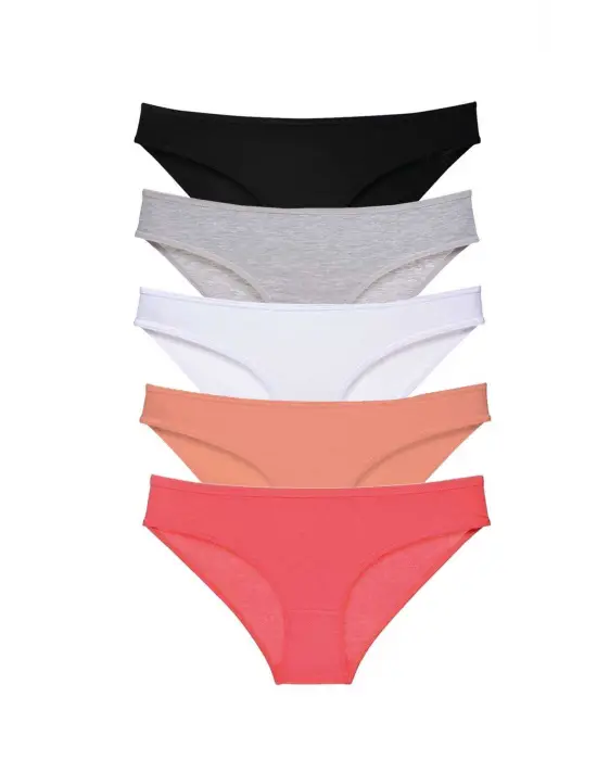 Omarı Likralı Kadın Slip Külot Seti - 5 Adet Siyah Gri Beyaz Pudra Fuşya