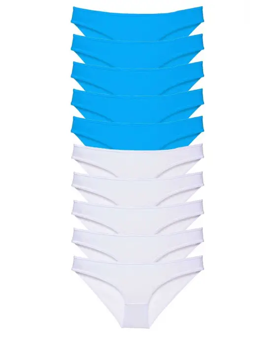 Omarı Süper Eko Likralı Kadın Slip Beyaz Mavi Seti