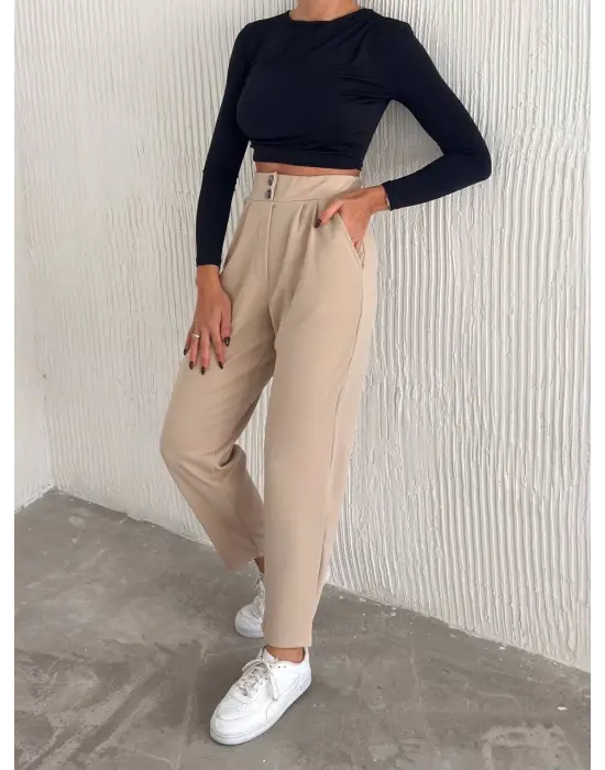 Omarı Krep Pantolon Çift Düğmeli Örme Modeller - gl00my