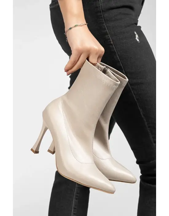 Orjen Bej Cilt Streç Topuklu Bot