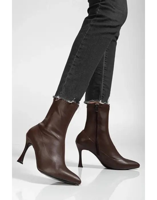Orjen Kahverengi Cilt Streç Topuklu Bot