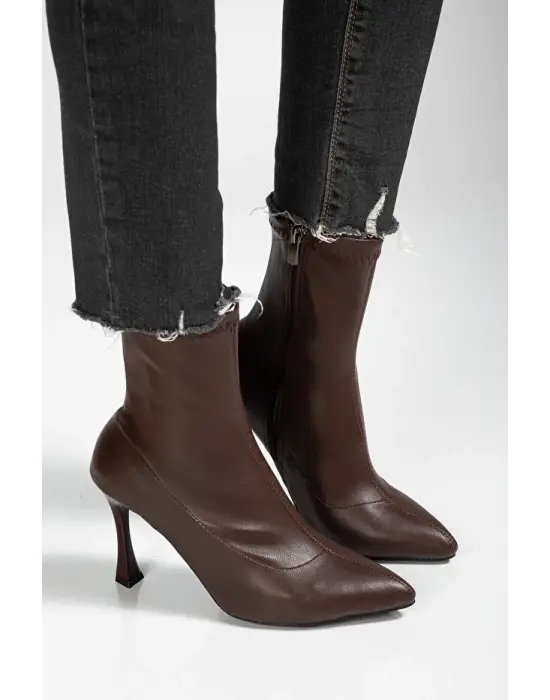 Orjen Kahverengi Cilt Streç Topuklu Bot