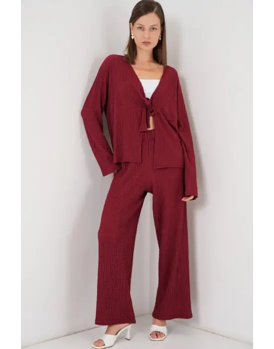 Örme Bluz Pantolon İkili Takım 30052 - Bordo