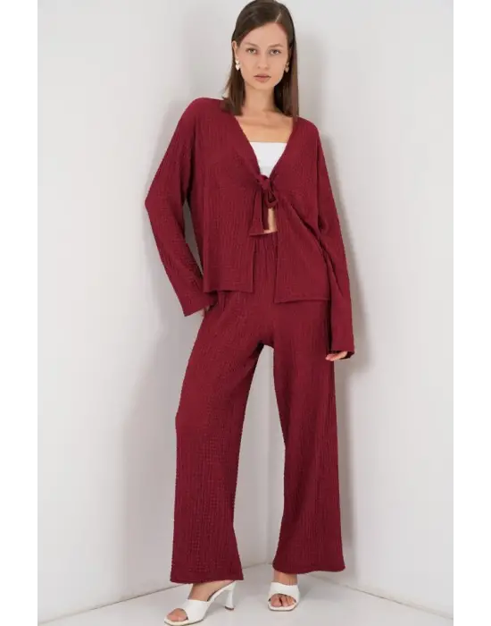 Örme Bluz Pantolon İkili Takım 30052 - Bordo