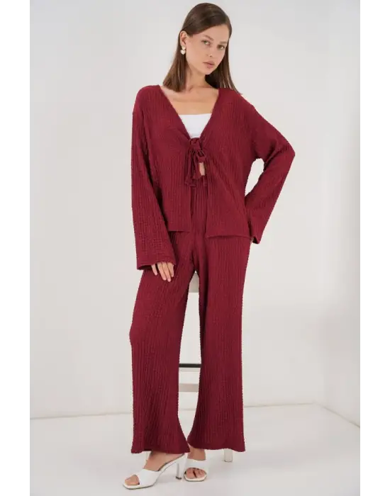 Örme Bluz Pantolon İkili Takım 30052 - Bordo