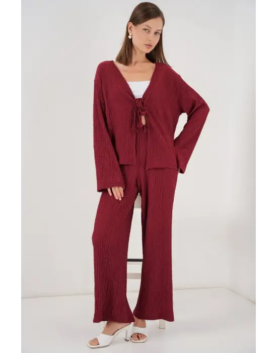 Örme Bluz Pantolon İkili Takım 30052 - Bordo