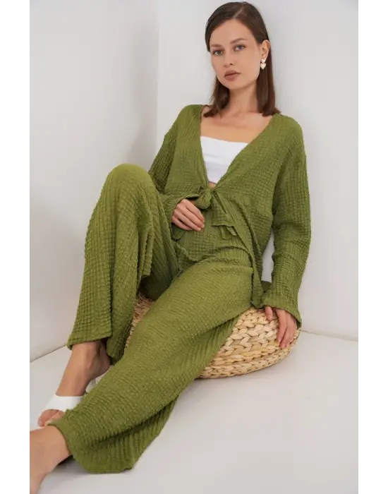 Örme Bluz Pantolon İkili Takım 30052 - E.Yeşil