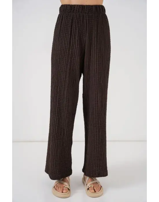 Örme Bluz Pantolon İkili Takım 30052 - Kahverengi