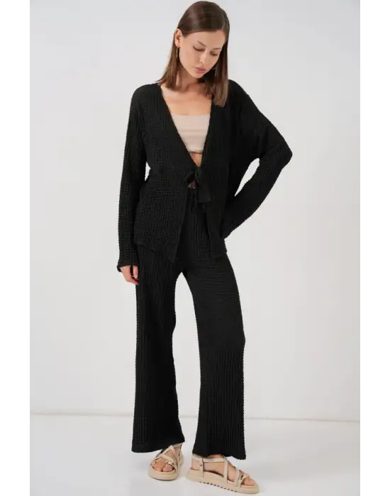Örme Bluz Pantolon İkili Takım 30052 - Siyah