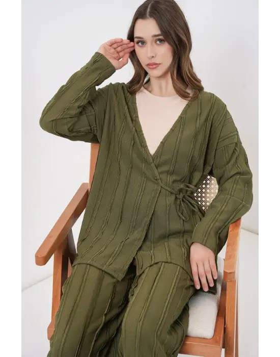 Örme Kimono Pantolon İkili Takım 30067 - Haki