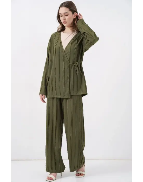 Örme Kimono Pantolon İkili Takım 30067 - Haki