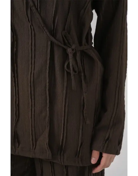 Modern Kimono Pantolon Takım Eşsiz 30067 - Kahverengi