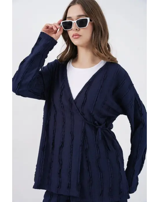 Örme Kimono Pantolon İkili Takım 30067 - Lacivert