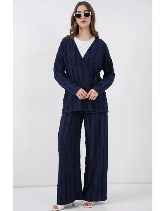 Örme Kimono Pantolon İkili Takım 30067 - Lacivert
