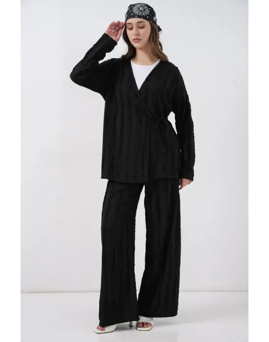 Örme Kimono Pantolon İkili Takım 30067 - Siyah