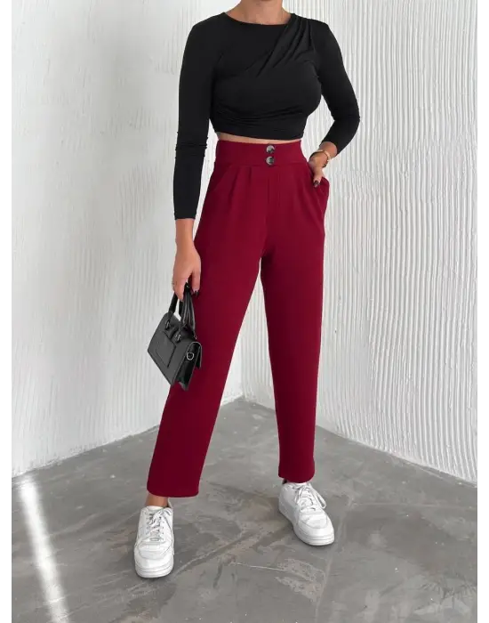 Omarı Rahat Ve Şık Örme Krep Pantolon