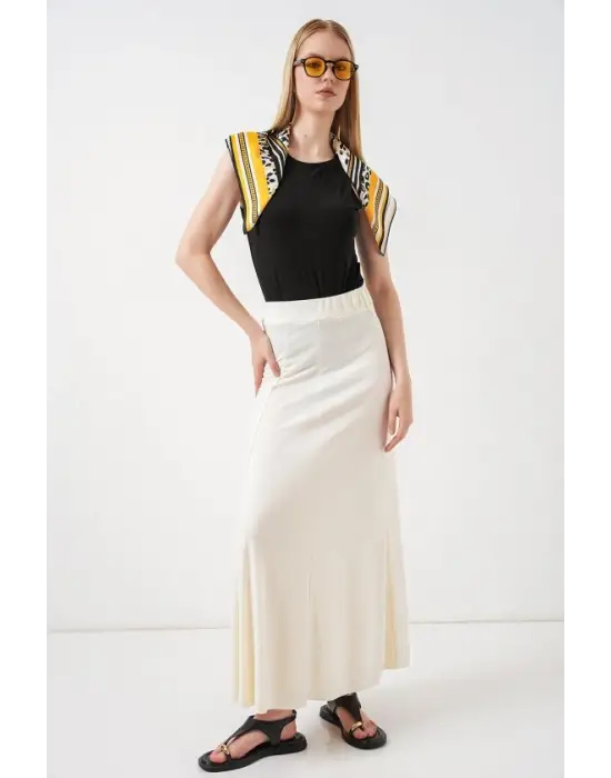 Örme Uzun Etek 8073 - Ekru