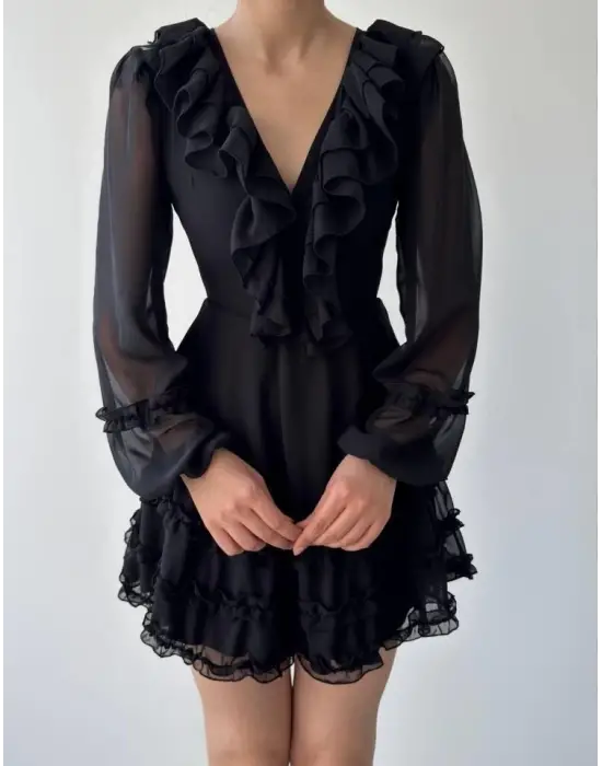 Omarı Zarif Fırfırlı Elbise