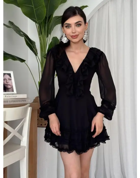 Omarı Zarif Fırfırlı Elbise