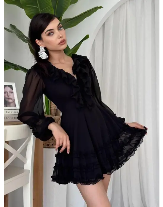 Omarı Zarif Fırfırlı Elbise