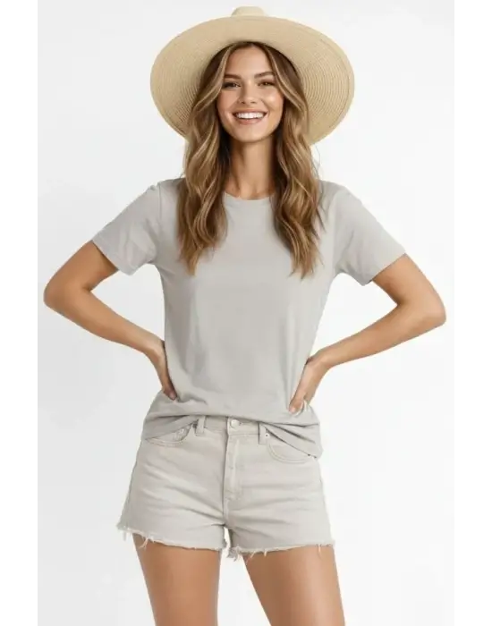 Osy Modal Yumuşak Dokulu Kumaş Bisiklet Yaka T-shirt - Gri