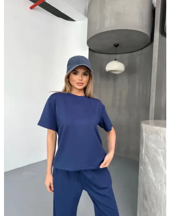 Omarı Yumuşak Dokulu Kumaş Rahat Ikili Takım - Lacivert