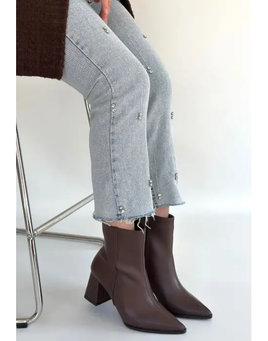 Oter Kahverengi Cilt Topuklu Bot