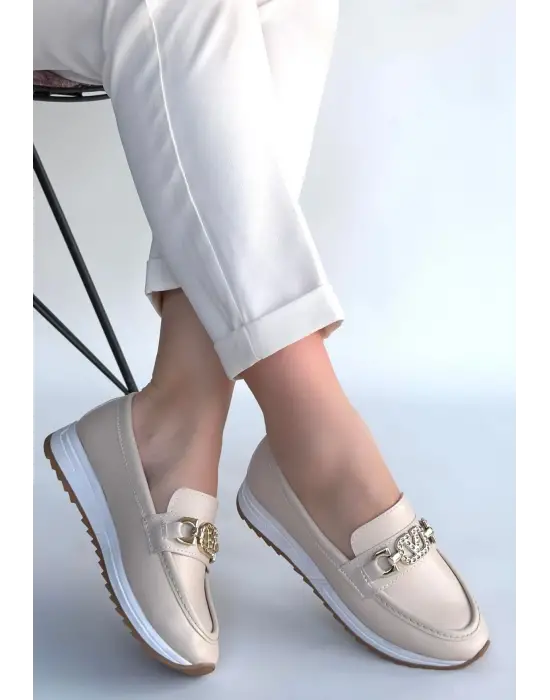 Otra Bej Cilt Babet Ayakkabı