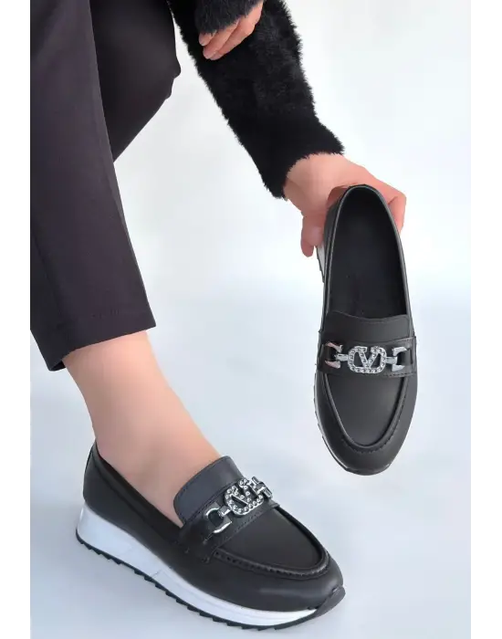 Otra Siyah Cilt Babet Ayakkabı