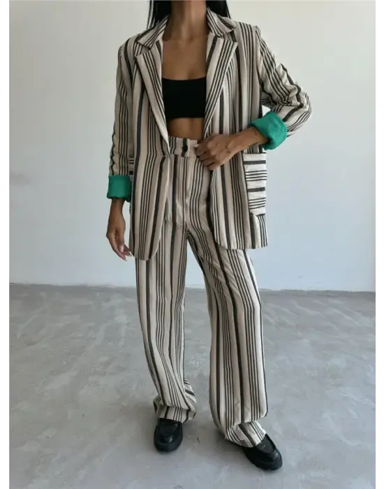 OTTOMAN ÇİZGİLİ CEKET-PANTOLON TK - Bej