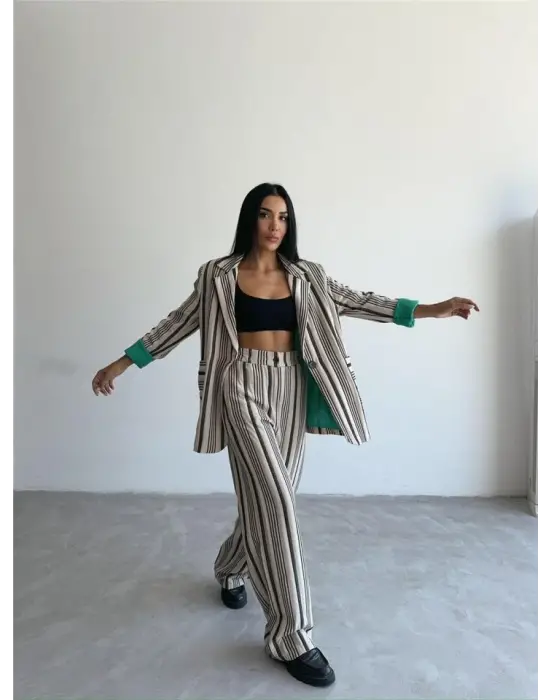 OTTOMAN ÇİZGİLİ CEKET-PANTOLON TK - Bej