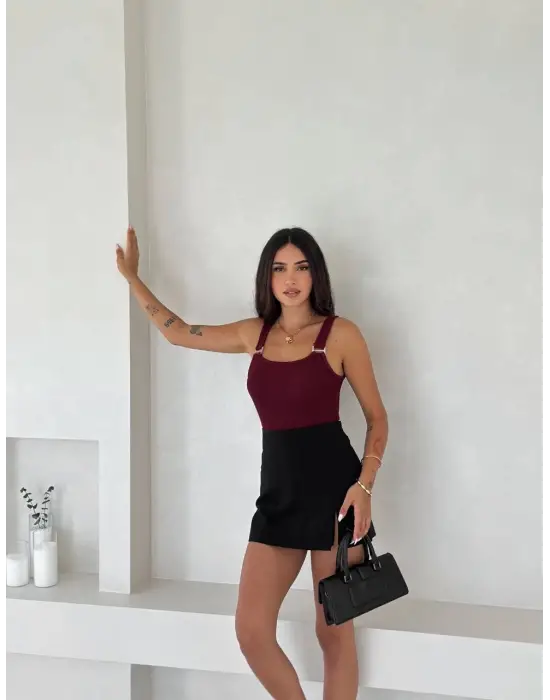 Omarı Şık ve Rahat Ottoman Askılı Bluz Bordo