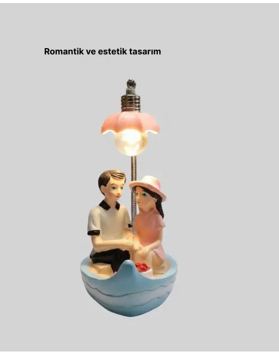 Oturan Çift Figürlü Led Masa Lambası Romantik Hediye