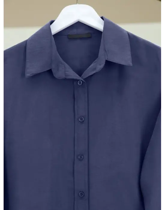 Oval Kesim Tensel Cupra Gömlek -Laci