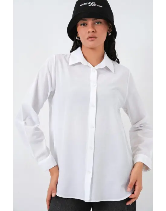 Oversize Basic Gömlek 20349 - Beyaz