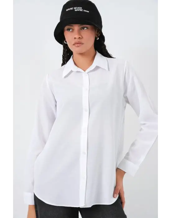 Oversize Basic Gömlek 20349 - Beyaz