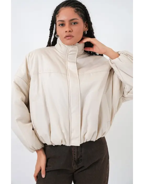 Oversize Bomber Şişme Mont 5124 - Ekru